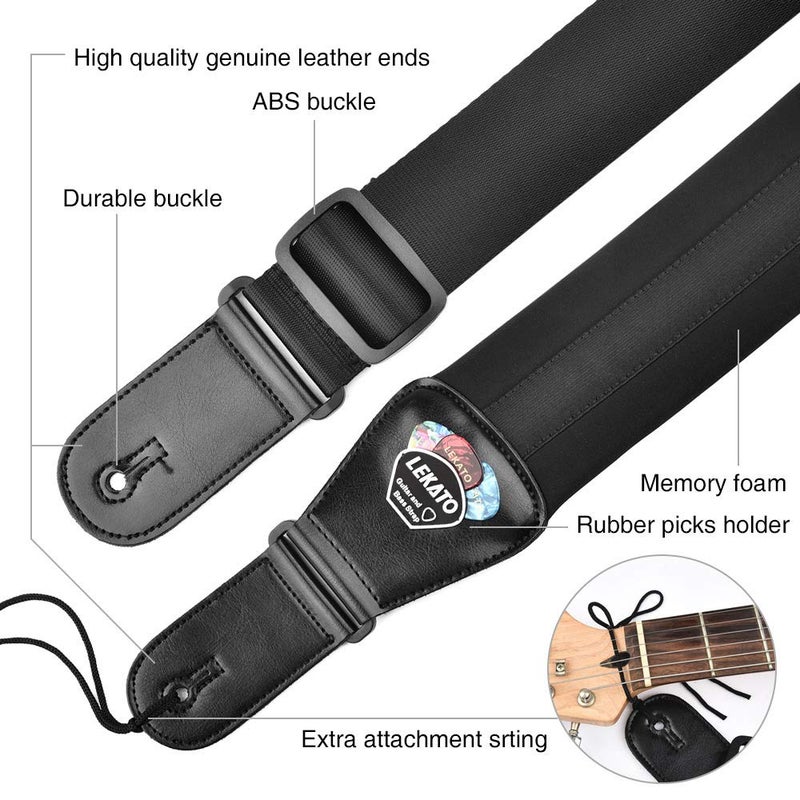 LEKATO Bass Guitar Straps for Electric Guitar & Bass 3" Wide Padded Straps Adjustable Length from 45" to 55" Bass Guitar Strap with Pick Holder 2 Safety Strap Locks & 6 Picks - Image 2